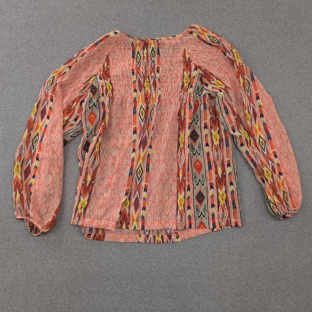 Angie Womens Blouse Top XL Extra Large Boho Print Smocked Long Sleeve - Picture 3 of 4